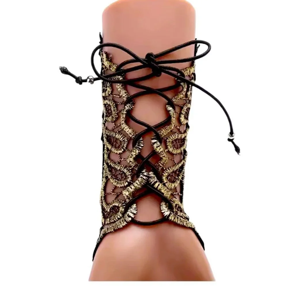 Gold Lace-Up Arm Cuff with‎ Gemstone